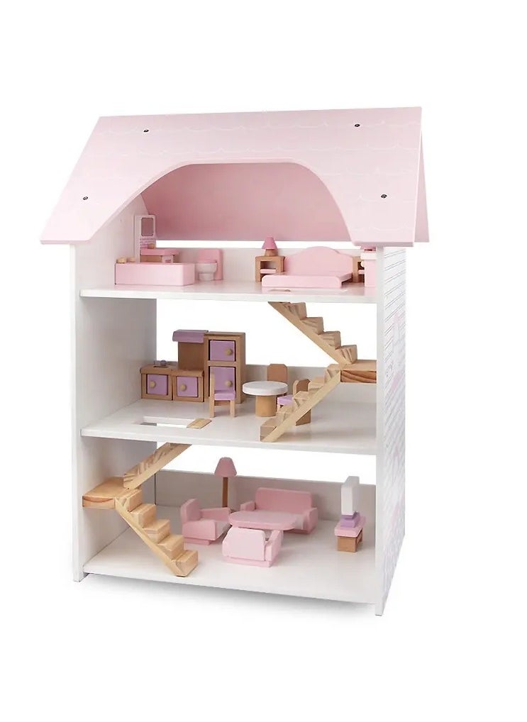 Dollhouse Pink Dream House for Girls - 3-Story DIY Dollhouse with Furniture & Accessories | Pretend Play House Set for Toddlers | Princess Dollhouse for Kids Aged 3+