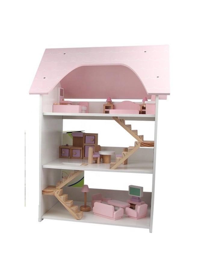 Dollhouse Pink Dream House for Girls - 3-Story DIY Dollhouse with Furniture & Accessories | Pretend Play House Set for Toddlers | Princess Dollhouse for Kids Aged 3+