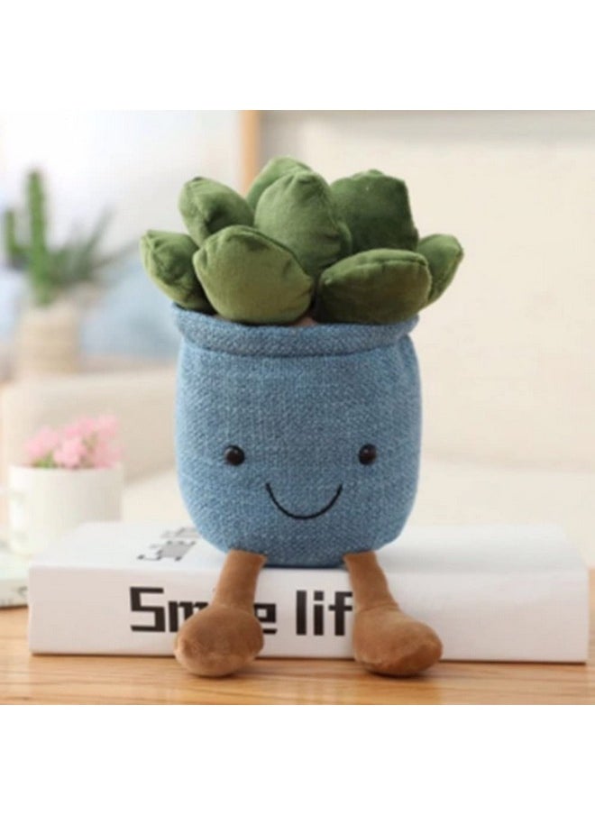 9.8 Inch Succulents Plush Toy, Flower Pot Stuffed Plushie Pillow Decoration, Cute Soft Plants Throw Pillow For Christmas Birthday Gifts (Blue)