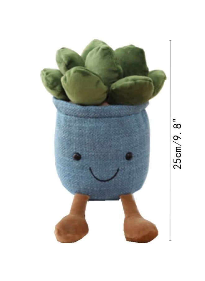 9.8 Inch Succulents Plush Toy, Flower Pot Stuffed Plushie Pillow Decoration, Cute Soft Plants Throw Pillow For Christmas Birthday Gifts (Blue)