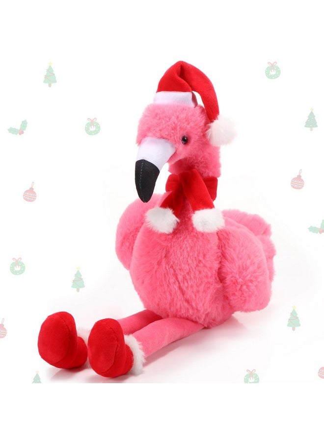 8 Inch Christmas Stuffed Animal Christmas Plush Doll With Santa Hat For Holiday Decoration, Christmas Winter Gifts (Flamingo Style)