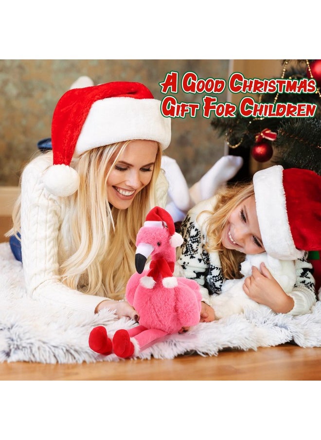8 Inch Christmas Stuffed Animal Christmas Plush Doll With Santa Hat For Holiday Decoration, Christmas Winter Gifts (Flamingo Style)