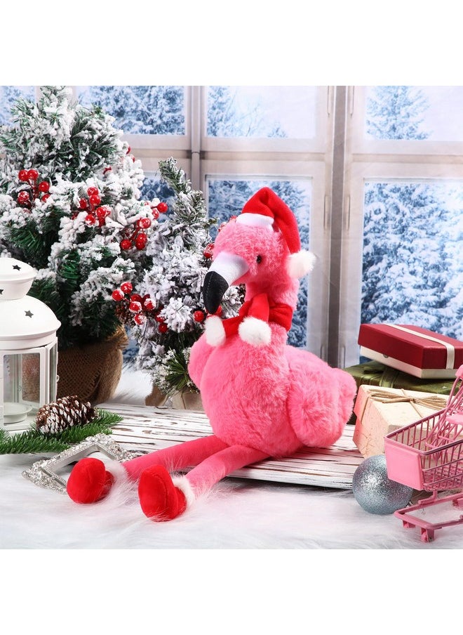 8 Inch Christmas Stuffed Animal Christmas Plush Doll With Santa Hat For Holiday Decoration, Christmas Winter Gifts (Flamingo Style)