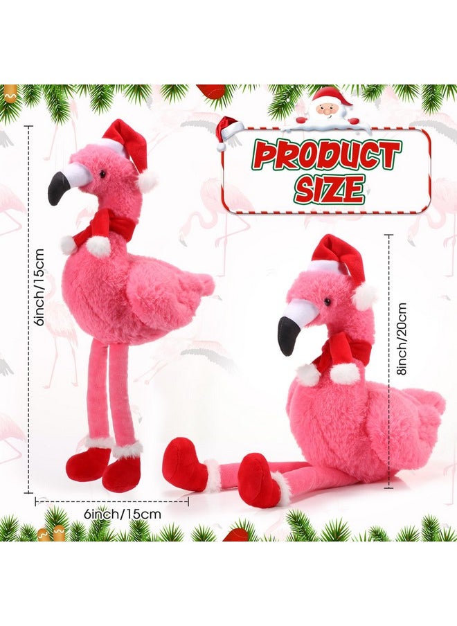 8 Inch Christmas Stuffed Animal Christmas Plush Doll With Santa Hat For Holiday Decoration, Christmas Winter Gifts (Flamingo Style)