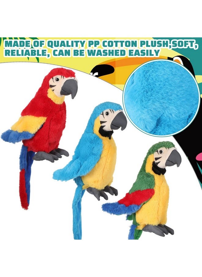 3 Pcs Macaw Parrot Plush Toy Soft Stuffed Animal Toy Parrot Bird Stuffed Animal Blue Red Stuffed Parrot For Gifts Doll, 9.8 Inch