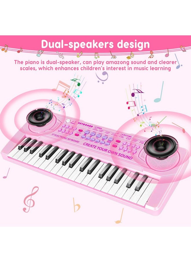 Kids Piano Keyboard - 37 Keys Piano Toys For Kids Beginners Electronic Piano With Microphone Educational Musical Toy For 3 4 5 6 Year Old Boy Girls Gift