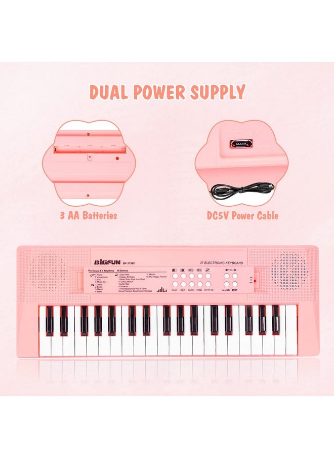 Piano Keyboard With Microphone, Portable Music Piano For Girls Electronic Keyboards Toy With 10 Demos/ 5 Drums / 4 Rhythms 37 Keys Musical Pianos Toys For Kids