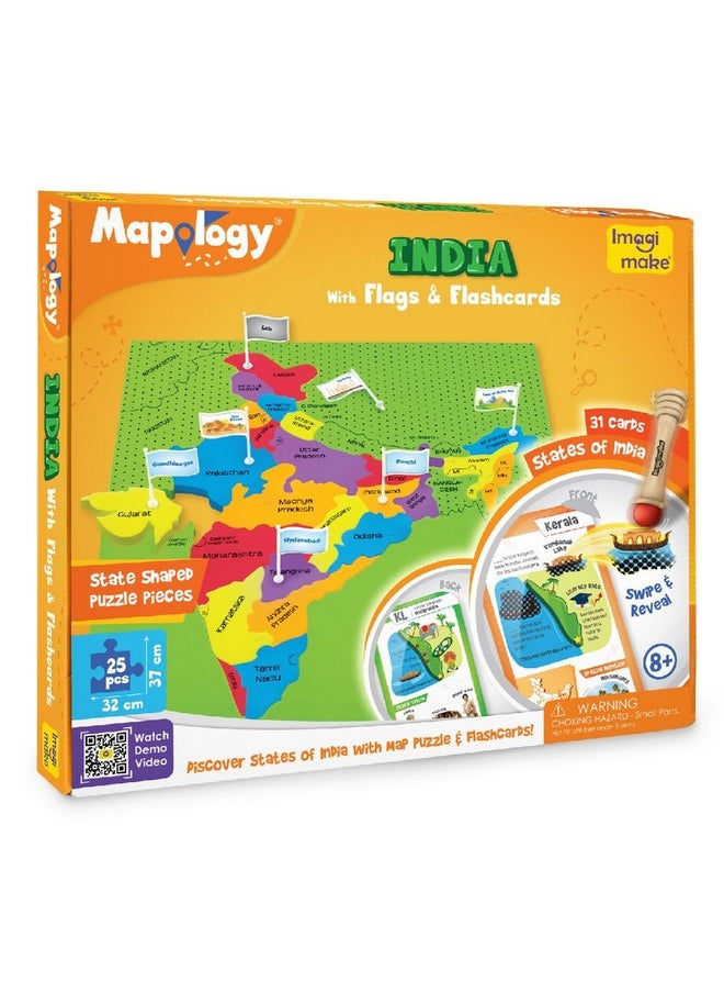 Mapology India Map With Flash Card| Swipe & Reveal Card Game | Educational Toys For Kids 7+ Years | Kids Learning Toys | Puzzle Game For Kids 7 To 10 Years | Birthday Gift For Girls & Boys