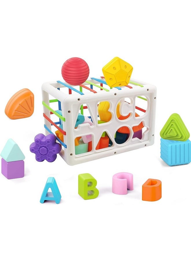 Baby Shape Sorting Cube With Abcd And Shape Blocks, Sensory Colorful Elastic Rope Toddlers Kids Early Educational Developmental Toys (Kk0209 Abcd Shape Blocks Activity Cube)