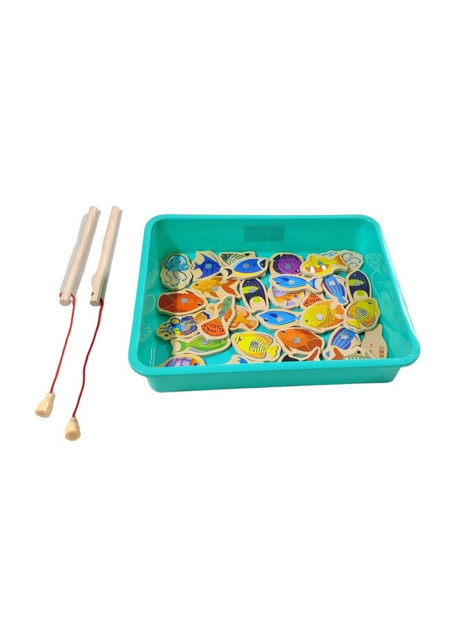 Wooden Fishing Magnetic Toy Set Fishing Game 30 Piece Fishes 2 Sticks 1 Tray Wooden Magnetic Fishing Travel Table Toy Christmas Birthday Gift (Fish Game)