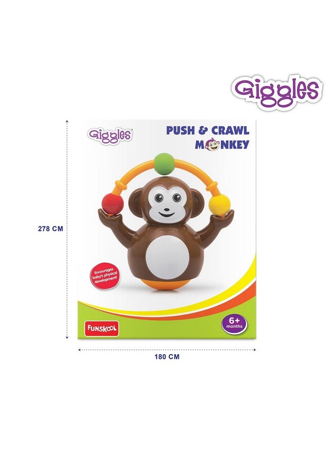 L Giggles - Push N Crawl Monkey, Monkey Toy, Toys For Kids, Crawling Baby Toy, Tummy Time Activity Toy, Push & Crawl , 6 Months & Above, Multicolor