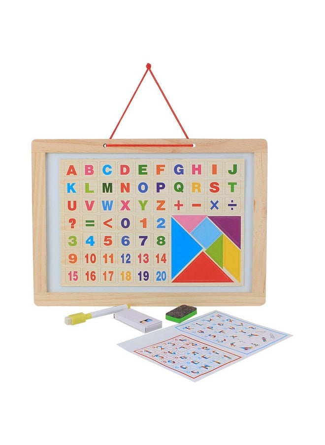 ™ 2 In 1 Magnetic Alphabets, Numbers And Arithmetic Symbols Along With White Board/Slate, Chalk, Duster And White Board Marker With A Tangram Puzzle