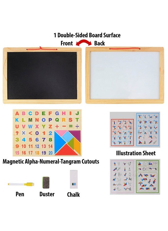 ™ 2 In 1 Magnetic Alphabets, Numbers And Arithmetic Symbols Along With White Board/Slate, Chalk, Duster And White Board Marker With A Tangram Puzzle