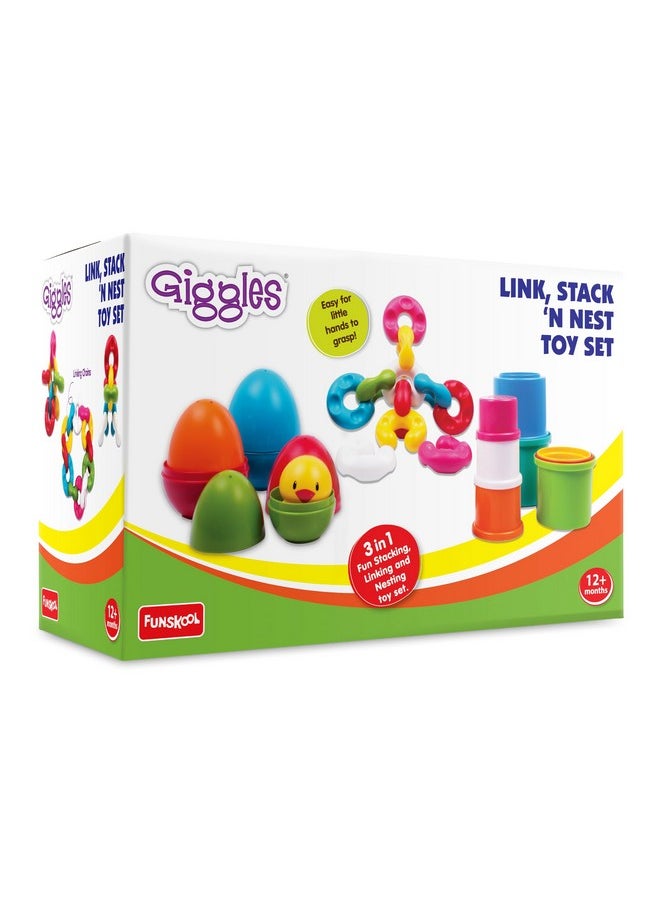 L Giggles - Link Stack N Nest Toy Set, Toys For Kids, Blocks, Nesting Toy For Kids, Multicolour 3 In 1 Gift Set, Develops Motor Skills , 6 Months & Above, Infant And Preschool Toys