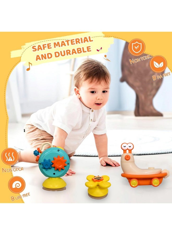 Sensory Montessori Educational Toys Cute Animal Food Grade Silicone Baby Bath Toys Suction Cup Spinner Toys Convertible Push-And-Go Car Learning Activities Gifts For Kids