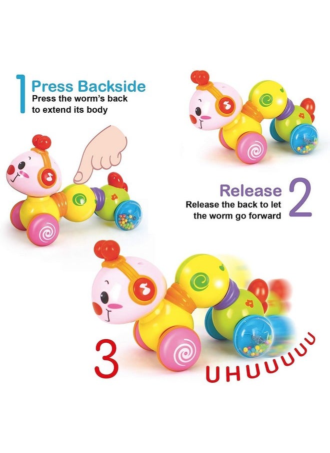 Caterpillar Press & Go Toy Musical,Baby Toys 6 To 12 Months, Light Up Head Inchworm Infant Toys, Baby Crawling & Educational Toys For 1 Year Old Boys & Girls (Caterpillar) - Multicolor