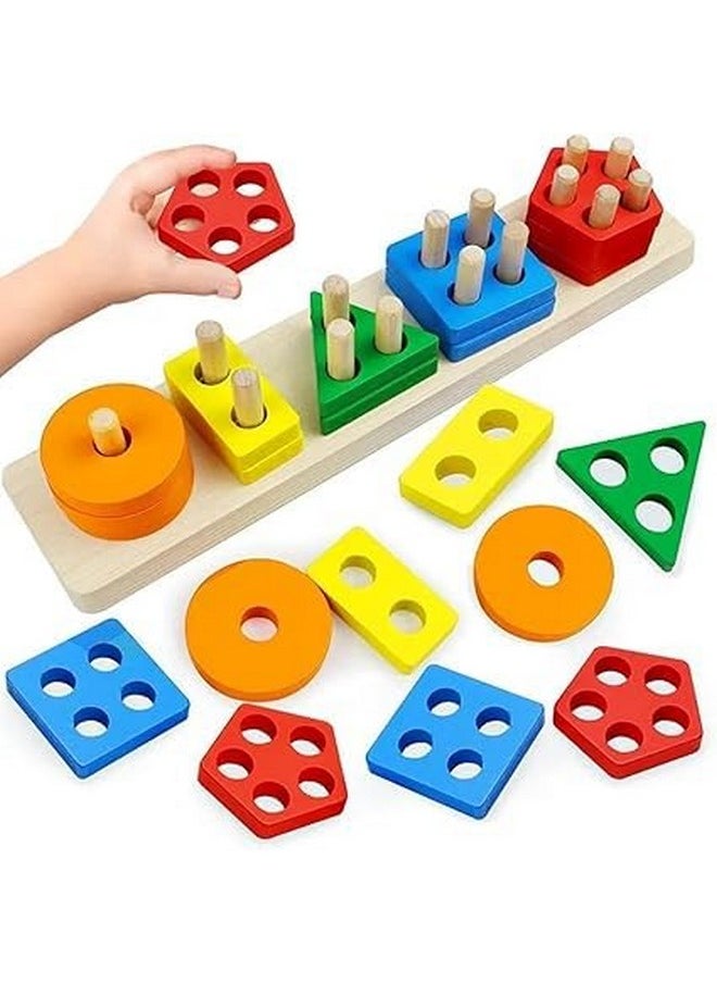 Educational Toys For 1 2 3 Year Old Boys Girls Toddlers, Wooden Sorting And Stacking Preschool Educational Toys, Color Recognition Stacker Shape Sorter Puzzles.