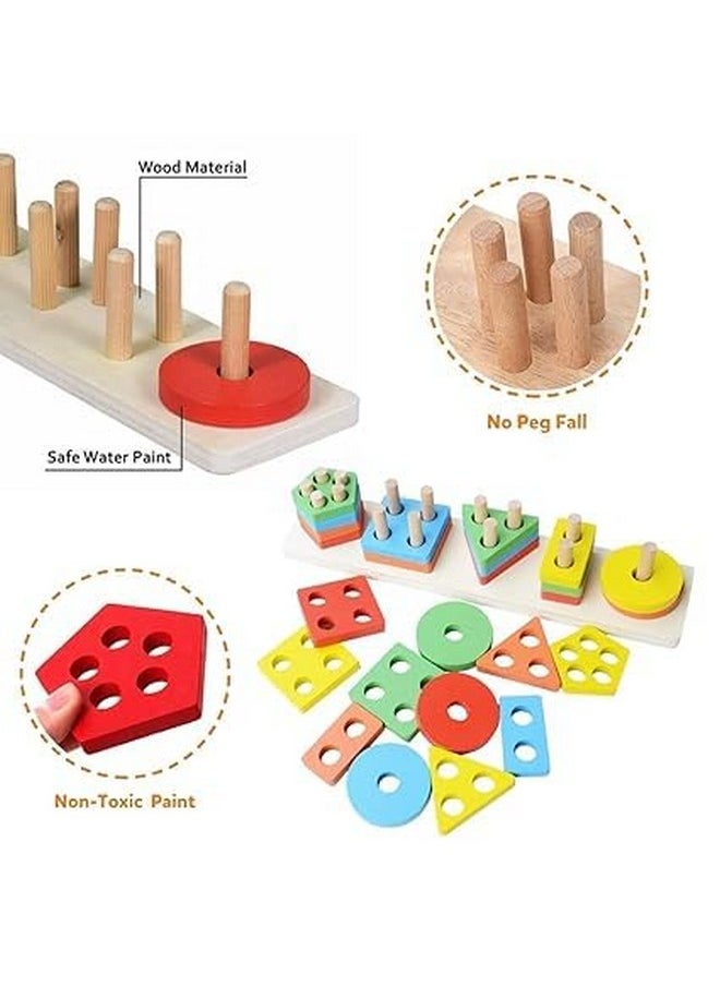 Educational Toys For 1 2 3 Year Old Boys Girls Toddlers, Wooden Sorting And Stacking Preschool Educational Toys, Color Recognition Stacker Shape Sorter Puzzles.