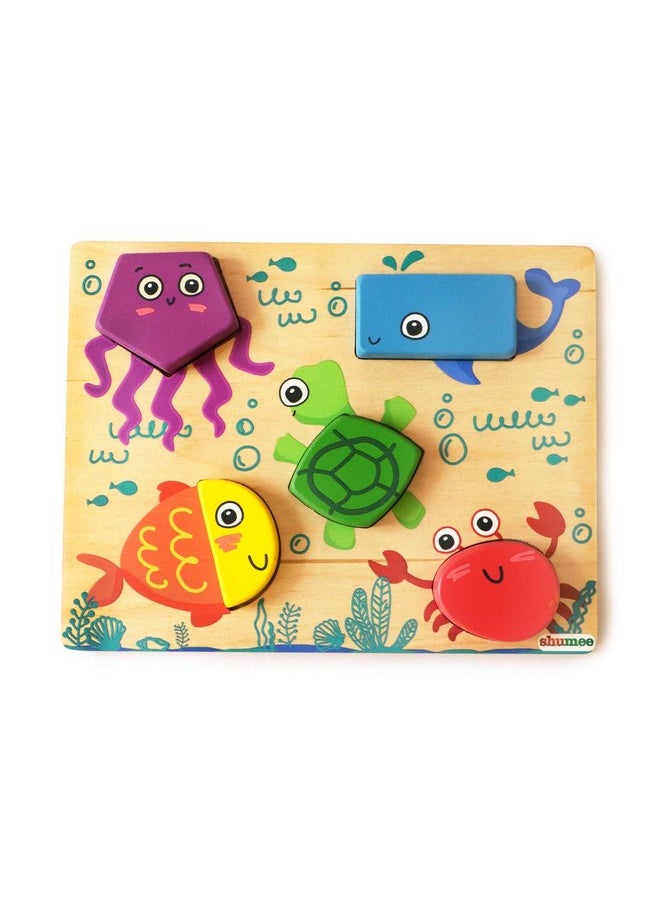 Sea World Shape Sorting Wooden Puzzle Board (2-4 Years) | 5 Blocks | Eco Friendly & Safe | Easy To Carry | Made In India