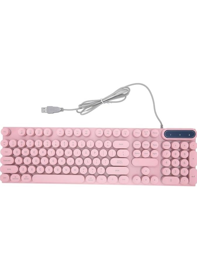 Retro Wired Gaming Keyboard, Led Backlit Typewriter Style Mechanical Gaming Keyboard with 104 Round Keys, Multimedia Keys, Ergonomic USB Keyboard for Office Desktop Laptop (Pink)