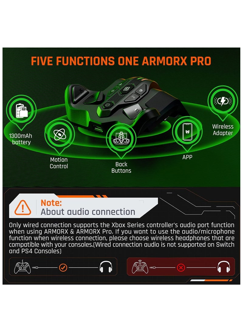 BIGBIG WON Controller Paddles, ARMOR-X Pro for Xbox Series Playing on Xbox Series X|S/Xbox One/Switch/Win, 6 Axis Gyro Motion Aim|Turbo Wireless Back Button Attachment for Xbox Series X|S Controller