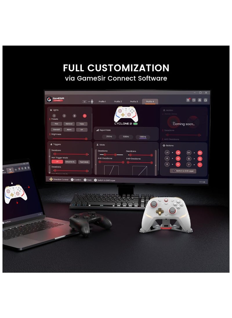 GameSir T4 Cyclone 2 Wireless Game Controller Mag-Res TMR Sticks 1000Hz Report Rate Hall & Micro 2-in-1 Triggers RGB Lighting with Charging Dock for PC/Switch/iOS/Android, Gamepad PC Controller