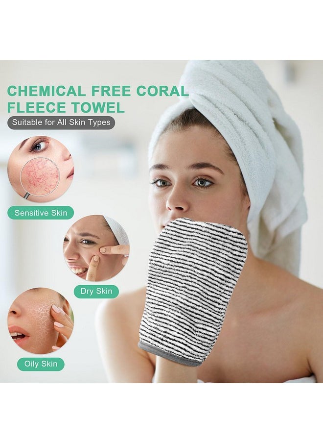 8 Facial Body Washcloths, Soft Face Shower Coral Fleece Mitts Cleansing Bath Spa Terry Towels, Reusable Makeup Remover Mitt Gloves, European Style Towel Cloth Skin Care Towelettes