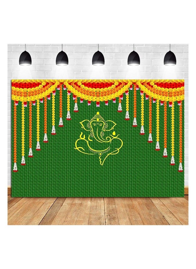 Indian Carnival Photography Backdrop 7X5Ft Green Chatiya Ganesh Background Mehndi Diwali Festival Marigold Puja Ganpati Wedding Photo Tapestry Booth Props Supplies