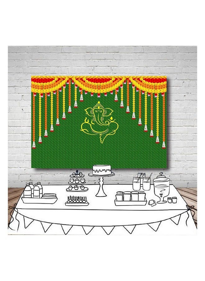 Indian Carnival Photography Backdrop 7X5Ft Green Chatiya Ganesh Background Mehndi Diwali Festival Marigold Puja Ganpati Wedding Photo Tapestry Booth Props Supplies