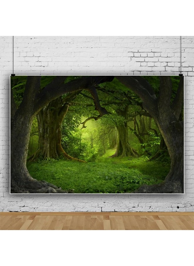 12X8Ft Green Jungle Forest Backdrop For Birthday Enchanted Forest Green Grassland Vinyl Photography Background Children Baby Wild One 1St Birthday Banner Cake Smash Church Sanctuary Decor