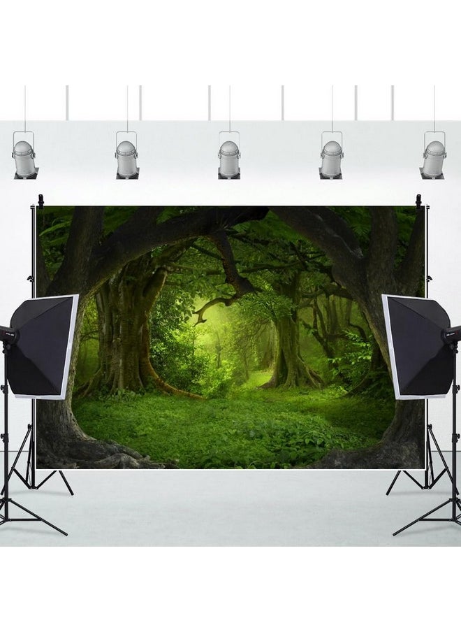 12X8Ft Green Jungle Forest Backdrop For Birthday Enchanted Forest Green Grassland Vinyl Photography Background Children Baby Wild One 1St Birthday Banner Cake Smash Church Sanctuary Decor