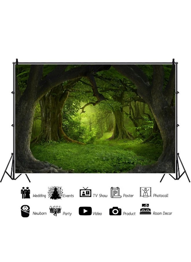 12X8Ft Green Jungle Forest Backdrop For Birthday Enchanted Forest Green Grassland Vinyl Photography Background Children Baby Wild One 1St Birthday Banner Cake Smash Church Sanctuary Decor