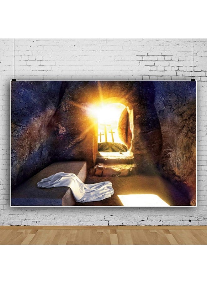 Durable Soft Fabric Resurrection Of Jesus Easter Backdrop 10X8Ft Sunrise Remote Holy Cross Empty Jesus Tomb Background For Photography Easter Day Church Event Activities Photo Studio Props