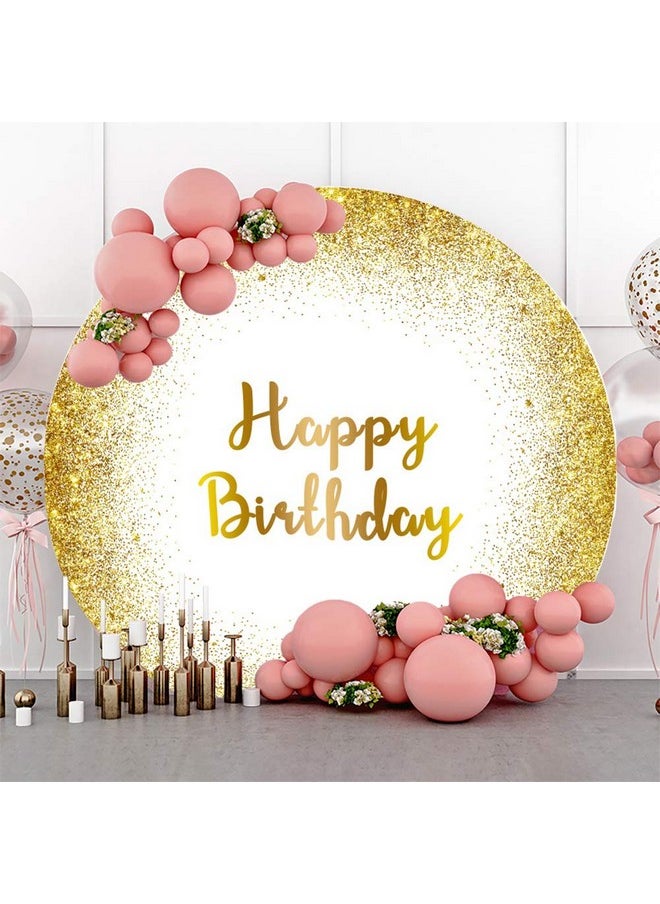 Luxurious Golden Birthday Round Backdrop Cover 7.5X7.5Ft Gold Glittering Arch Background Stand Cover For Photography Men Women Birthday Party Banner Supplies Polyester Photo Booth Props