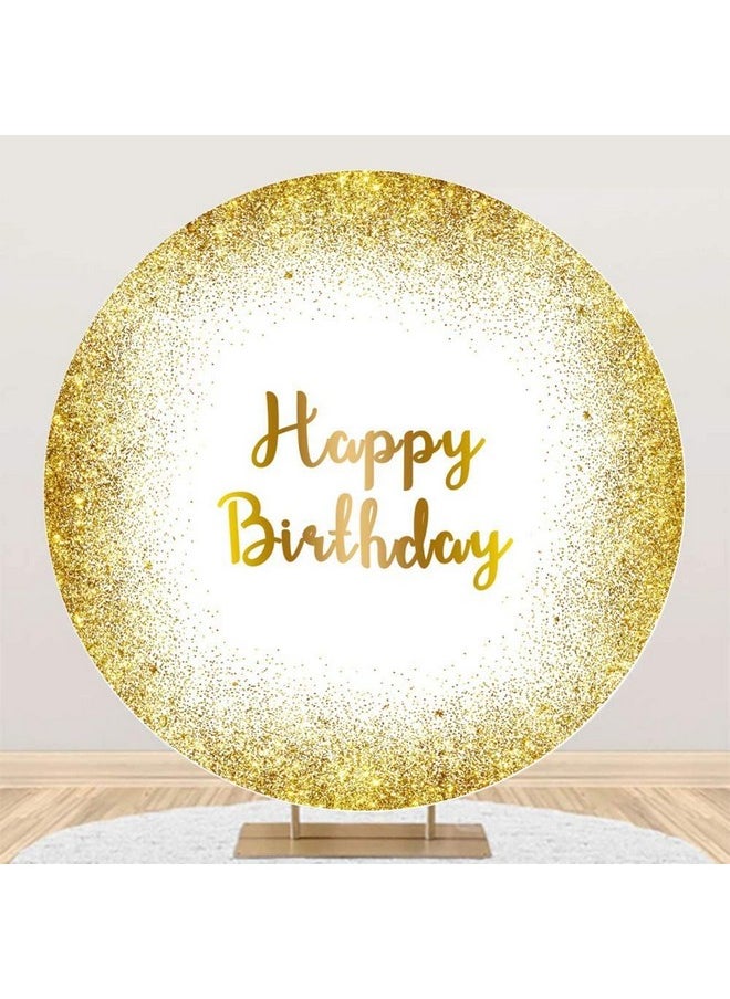 Luxurious Golden Birthday Round Backdrop Cover 7.5X7.5Ft Gold Glittering Arch Background Stand Cover For Photography Men Women Birthday Party Banner Supplies Polyester Photo Booth Props