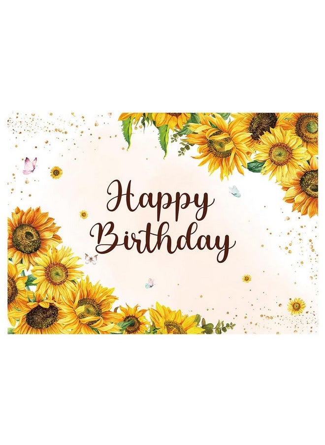 7X5Ft Happy Birthday Photography Backdrop Farmhouse Rustic Sunflower Backdrop Yellow Floral Butterfly Green Leaves Backdrop Kids Birthday Party Decoration Happy Birthday Backdrop Photo Props