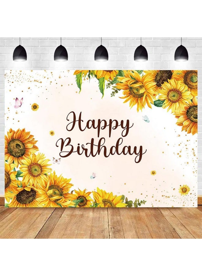 7X5Ft Happy Birthday Photography Backdrop Farmhouse Rustic Sunflower Backdrop Yellow Floral Butterfly Green Leaves Backdrop Kids Birthday Party Decoration Happy Birthday Backdrop Photo Props