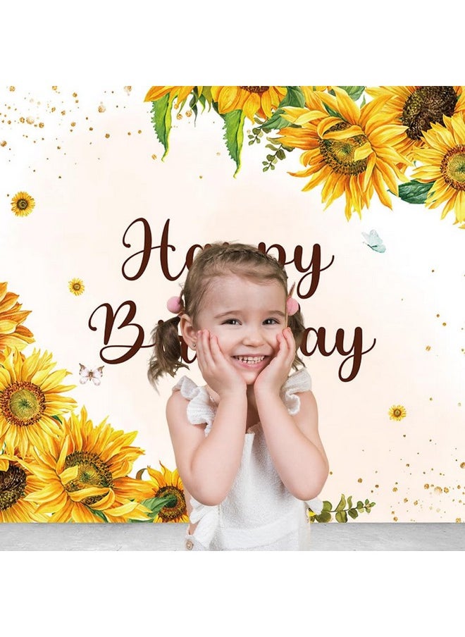 7X5Ft Happy Birthday Photography Backdrop Farmhouse Rustic Sunflower Backdrop Yellow Floral Butterfly Green Leaves Backdrop Kids Birthday Party Decoration Happy Birthday Backdrop Photo Props