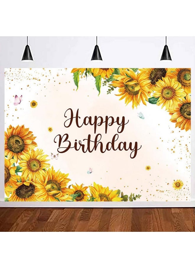 7X5Ft Happy Birthday Photography Backdrop Farmhouse Rustic Sunflower Backdrop Yellow Floral Butterfly Green Leaves Backdrop Kids Birthday Party Decoration Happy Birthday Backdrop Photo Props