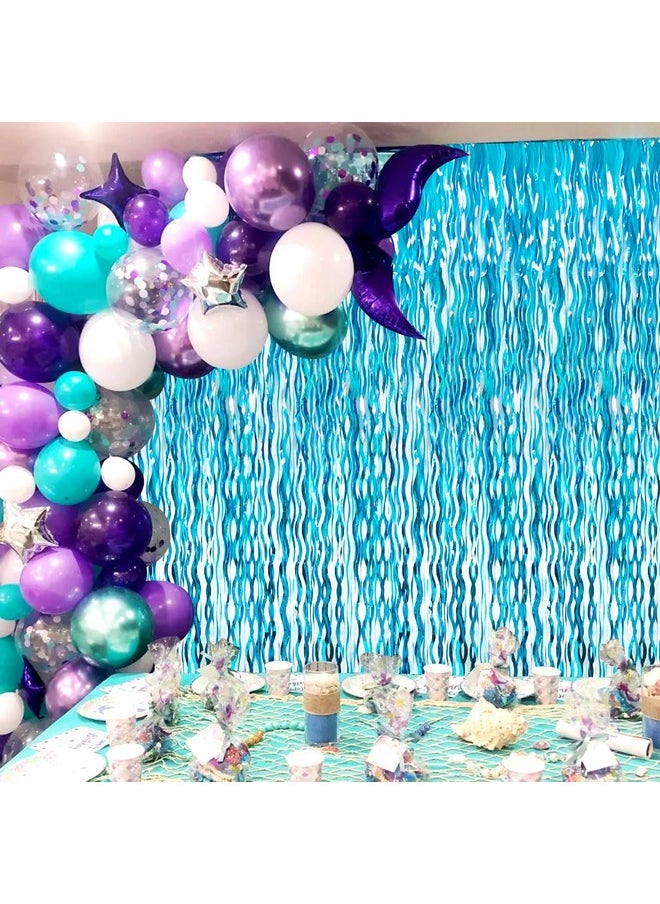 6.4 Ft X 7.8 Ft Metallic Tinsel Foil Fringe Curtains,Pack Of 2 Party Streamer Backdrop For Birthday,Graduation Decorations And New Year Eve (Wavy Light Blue)