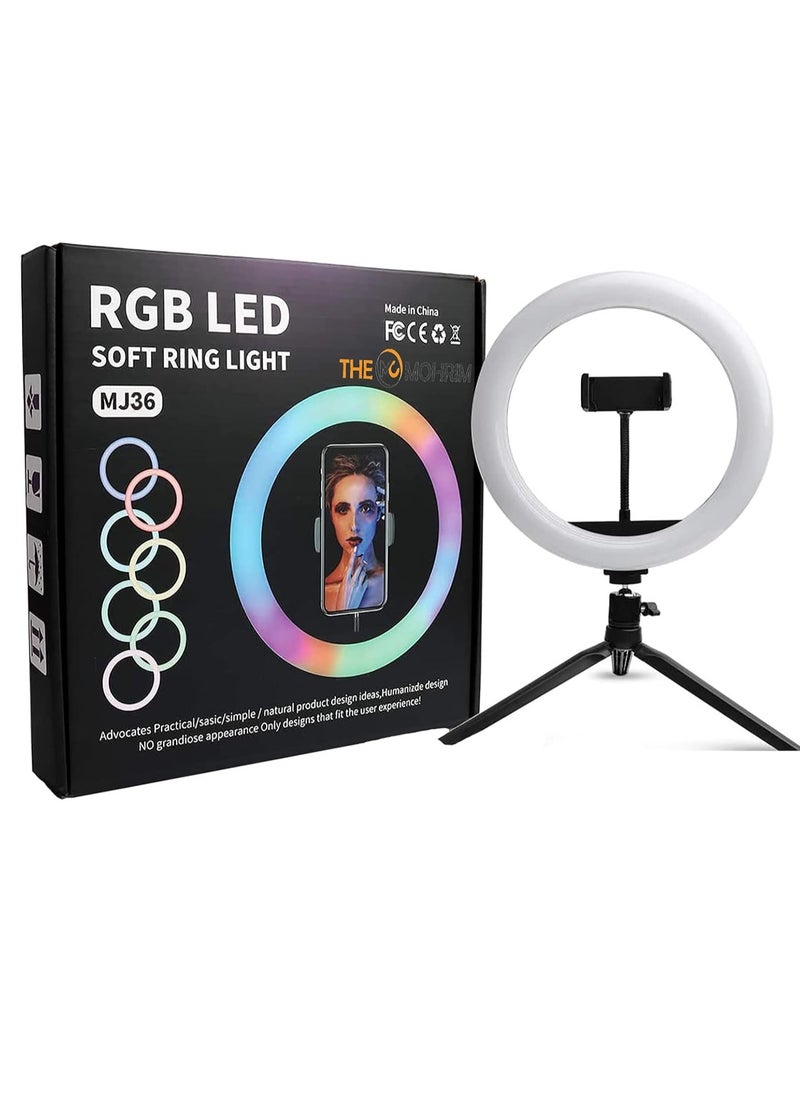 MJ-36 RGB LED Soft Ring Light With Phone Tripod Stand For Camera Smartphones Shooting Vlogging And Reels