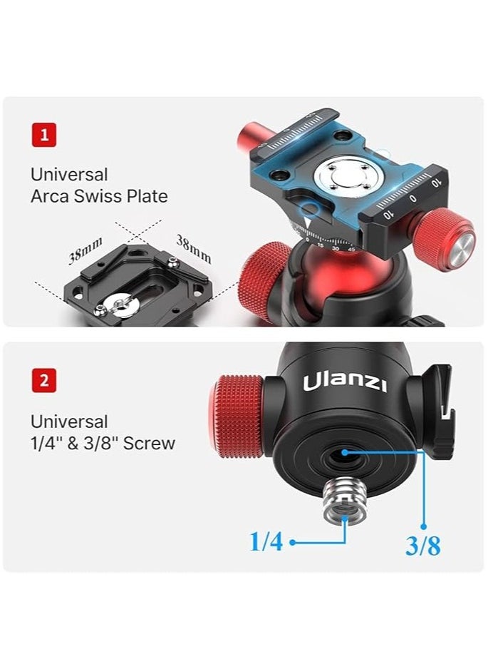 Ulanzi U-70 Creative Cold Shoe Ball Head with Cold Shoe Mount for Camera Tripod Ballhead, Camera & Vertical Video Shooting Accessories, 360 Panoramic Gimbal w/ 90° Tilt, Arca Swiss Quick Release Plate