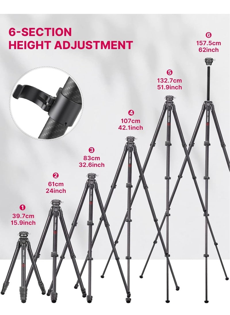 Ulanzi Zero-Y Carbon Fiber Lightweight Travel Tripod | Panoramic Tripod Head | Storage Length 42cm | Adjustable Height 15.3-156cm | Payload 10Kg | Ulanzi Zero Y | 1.1Kg