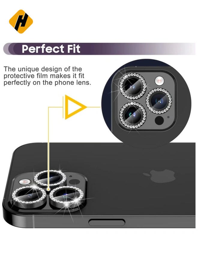 iPhone 14 Pro 6.1 inch /14 Pro Max 6.7 inch Camera Lens Protector, Set with Diamonds Bling Camera Cover Tempered Glass for iPhone 14 Pro Max /14 Pro [Perfectly Fit] - Diamond Black