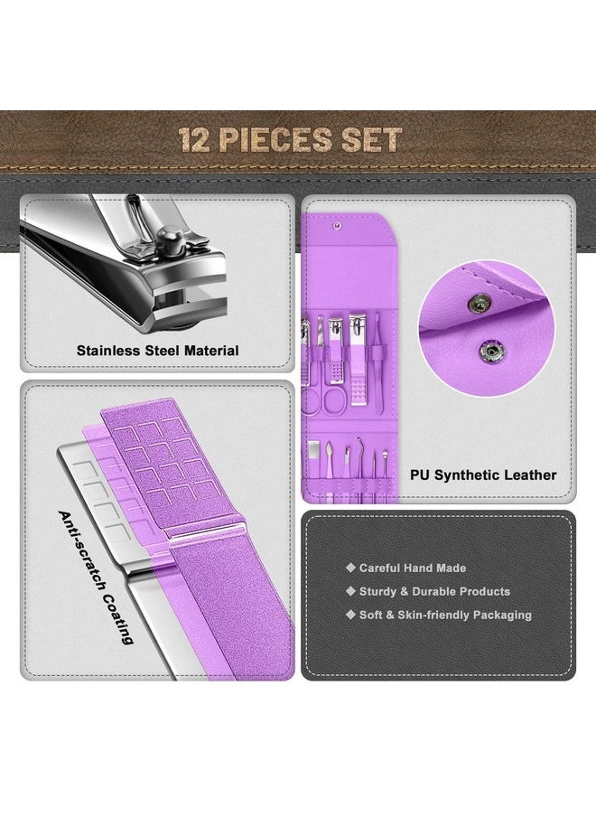 - Manicure Pedicure Kit For Women For Foot, Hand & Face Care With Travel Case | Nail Cutter Kit Set, Nail Clipper, Eyebrow Scissors, Tweezers, Nail File, Grooming Kit For Men & Women - 12 In 1 Kit (Purple)