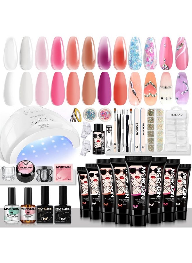 Poly Gel Nail Kit: Starter Kit 8 Pcs Poly Nail Gel Kit With U V Lamp 48W Complete Poly Gel Kit For Beginners With Everything Professional