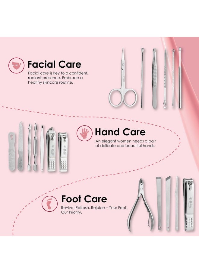 Essentials 18 Pieces Manicure Kit, Pedicure Tools For Feet, Nail Clipper, Ear Pick Tweezers, Manicure Pedicure Set For Women And Men (Pink)