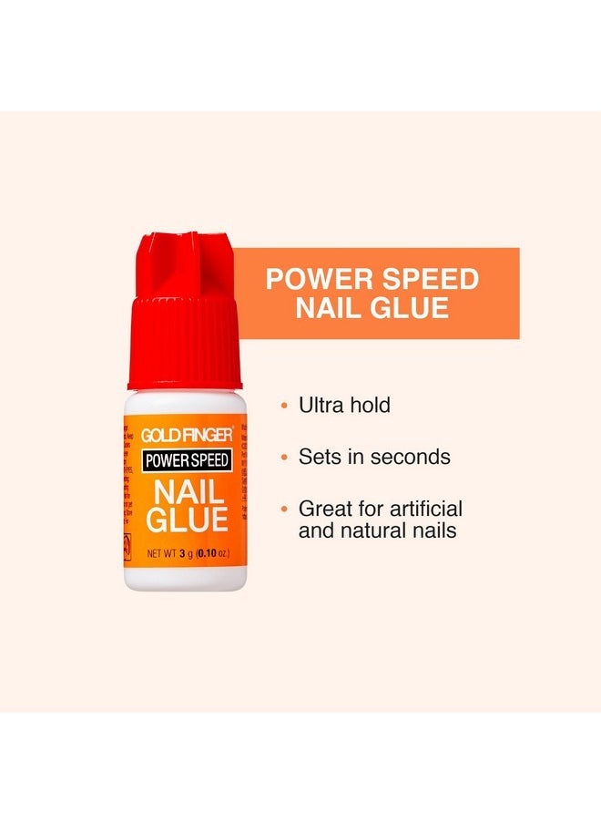 Power Speed Nail Glue, Ultra Hold, Precision Tip Nozzle Nail Adhesive, Quick & Fast Set In Seconds, Perfect For Bond & Repair Artificial & Natural Nails (2Pcs)