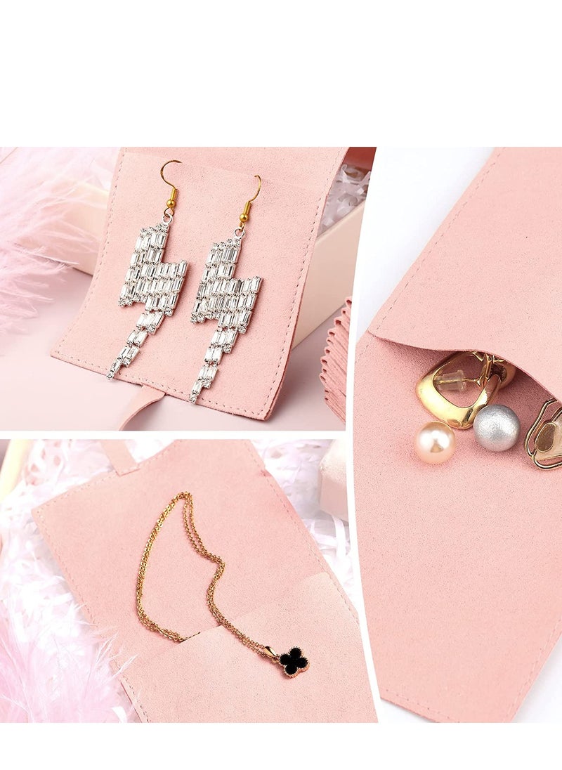 20Pcs Microfiber Jewelry Pouch 8 x 8 Cm, Jewelry Packaging Bag Luxury Small Jewelry Gift Bags Bow Tie Microfiber Bag for Bracelet Necklace Packaging, Envelope Style with Strings and Divider, Pink