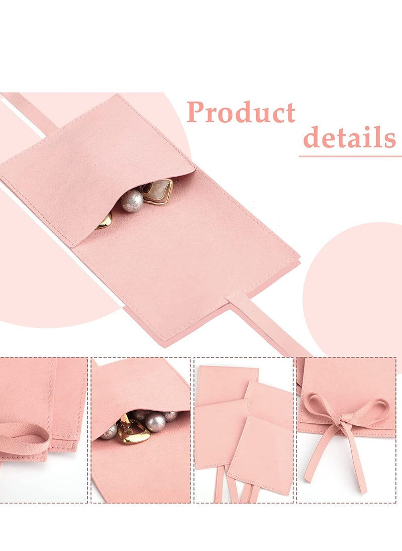 20Pcs Microfiber Jewelry Pouch 8 x 8 Cm, Jewelry Packaging Bag Luxury Small Jewelry Gift Bags Bow Tie Microfiber Bag for Bracelet Necklace Packaging, Envelope Style with Strings and Divider, Pink